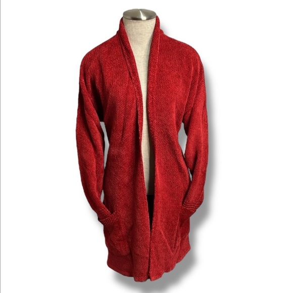 VTG French Rags Womens Cozy Red Chenille Cardigan Sweater Size 2 Open Front - Picture 1 of 13